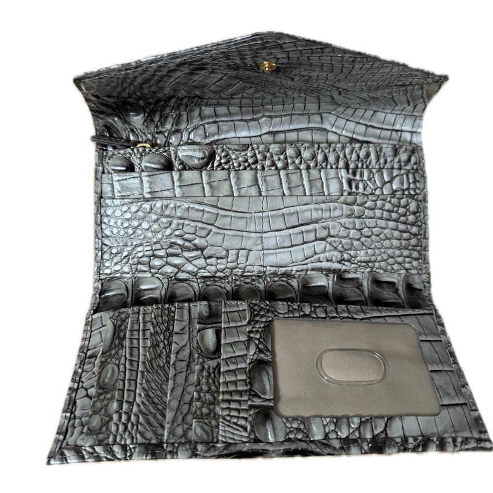 Brahmin Melbourne Veronica Trifold Envelope Leather Wallet Steel Gray Silver - Picture 3 of 12